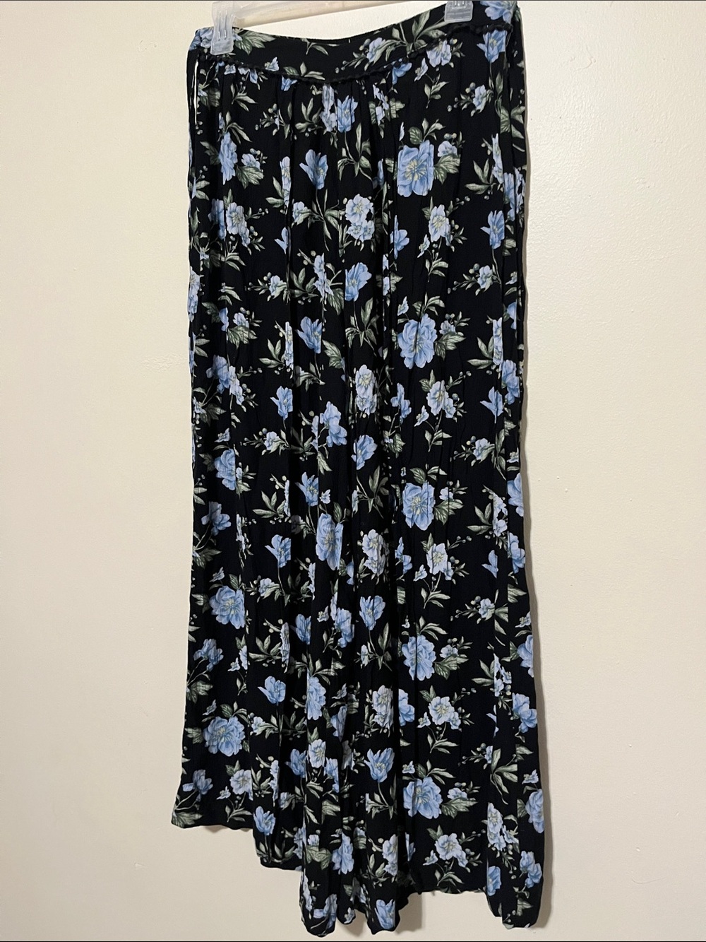 Black Floral Maxi pants with Slit Blue Flower Print